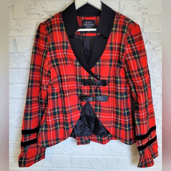 Military Style Red Plaid Blazer - Picture 1 of 8